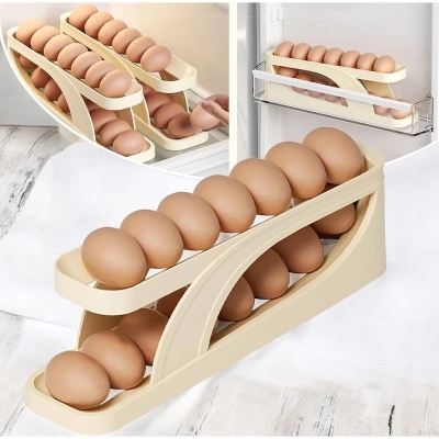 Picture of Refrigerator Egg Dispenser - 1 pcs, Food Grade Plastic, Rolling and Automatic Sliding Spiral Holder, Holds 14-15 Eggs-Multicolor