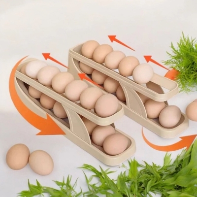 Picture of Egg Dispenser - 2 pcs, Food Grade Plastic, Made in China, Perfect for Refrigerator Storage, Ideal Kitchen Gadget for Efficient Egg Management, 14-15 Egg Capacity, Rolling and Automatic Sliding Spiral Holder-Multicolor