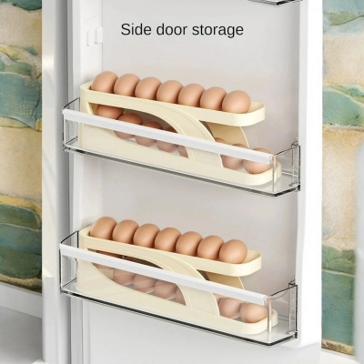 Picture of 2 pcs Egg Dispenser - Food Grade Plastic, Made in China, Ideal Kitchen Gadget for Efficient Egg Management, 14-15 Egg Capacity, Rolling and Automatic Sliding Spiral Holder, Perfect for Refrigerator Storage-Multicolor