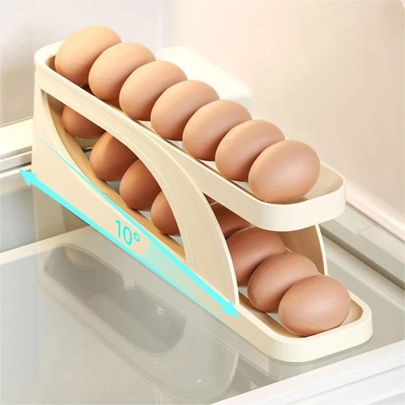 Picture of Food Grade Plastic Egg Dispenser - 2 pcs, Made in China, 14-15 Egg Capacity, Rolling and Automatic Sliding Spiral Holder, Keeps Eggs Organized and Accessible, Perfect for Refrigerator Storage-Multicolor