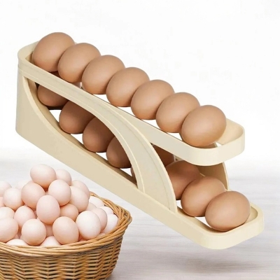 Picture of White Food Grade Plastic Egg Dispenser - 1 pcs, Made in China, 14-15 Egg Capacity, Rolling and Automatic Sliding Spiral Holder-Multicolor