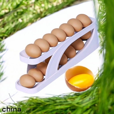 Picture of Rolling Egg Dispenser - 1 pcs, White, Food Grade Plastic, Made in China, 14-15 Egg Capacity, Automatic Sliding Spiral Holder-Multicolor