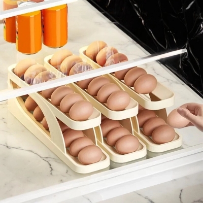 Picture of Automatic Rolling Egg Holder Rack - 3pcs Fridge Egg Storage Box, Kitchen Refrigerator Egg Container Organizer-Multicolor