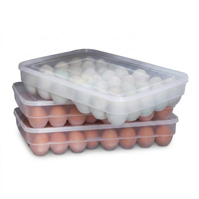 Picture of Food-Grade Plastic Egg Box, BPA-Free, 34 Grids, Lid Included, Perfect Fit for Each Egg, Great for Fridge/Kitchen, Holds 34 Eggs, 1 Pc.-White