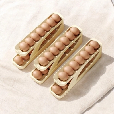Picture of 3pcs Automatic Rolling Egg Holder - Fridge Egg Storage Box, Egg Container, Kitchen Refrigerator Egg Dispenser, Fridge Organizer-Multicolor