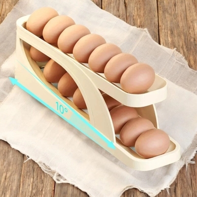 Picture of 1 pcs Food Grade Plastic Egg Dispenser with Rolling and Automatic Sliding Spiral Holder - 14-15 Capacity, Keeps Eggs Organized and Accessible-Multicolor