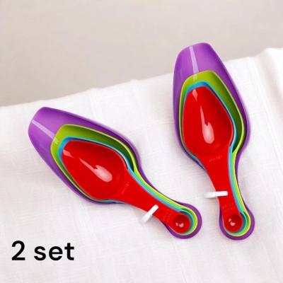 Picture of  8-Piece Kitchen Measuring Spoon Set - Multi-Color Plastic with Small Pet Design for Precise Baking - 2 Sets -Multicolor