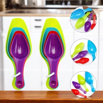 Picture of  8-Piece Multi-Color Measuring Spoon Set - Plastic with Small Pet Design for Accurate Baking - 2 Sets -Multicolor