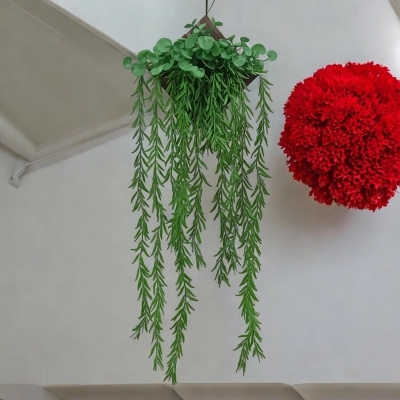 Picture of Decoration Set  90cm Green Leaves Wall Hanging + 3 Rubber Peperomia Trees + Bamboo Triangle Holder-Multicolor