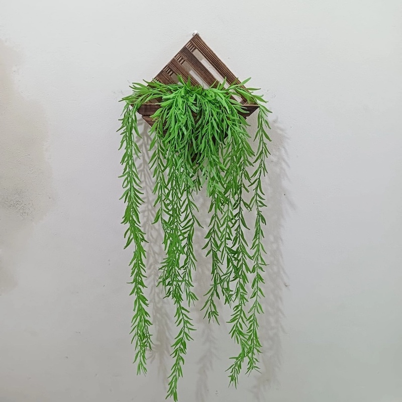 Picture of Decoration Set  90cm Green Leaves Wall Hanging + 3 Rubber Peperomia Trees + Bamboo Triangle Holder-Multicolor