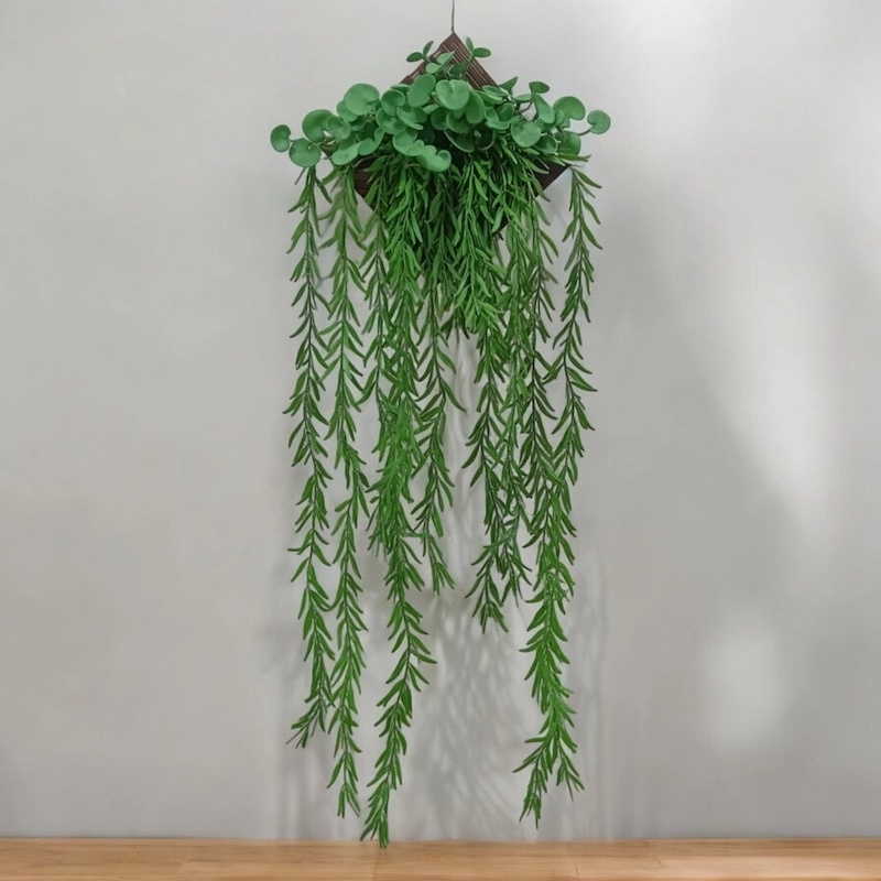 Picture of Decoration Set  90cm Green Leaves Wall Hanging + 3 Rubber Peperomia Trees + Bamboo Triangle Holder-Multicolor