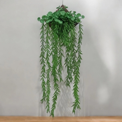 Picture of Decoration Set  90cm Green Leaves Wall Hanging + 3 Rubber Peperomia Trees + Bamboo Triangle Holder-Multicolor