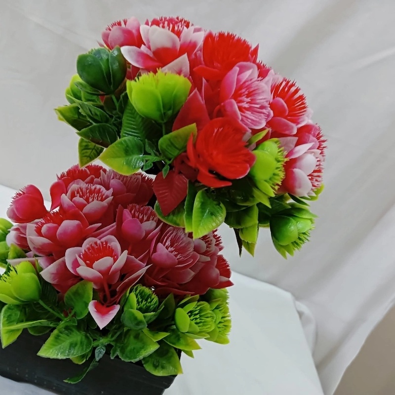 Picture of Office Table Décor  Multiple Color Flower Artificial Bonsai Tree with 2 Heads, Plastic Vases, Gram Beauty Flower-Multicolor