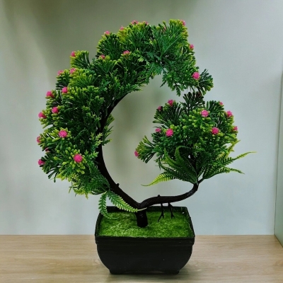 Picture of Natural Looking Artificial Bonsai Tree with Small Flowers in Plastic Tub, 1 Piece for Gift and Home Decoration-Multicolor