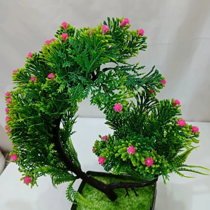Picture of Natural Looking Artificial Bonsai Tree with Small Flowers in Plastic Tub, 1 Piece for Gift and Home Decoration-Multicolor