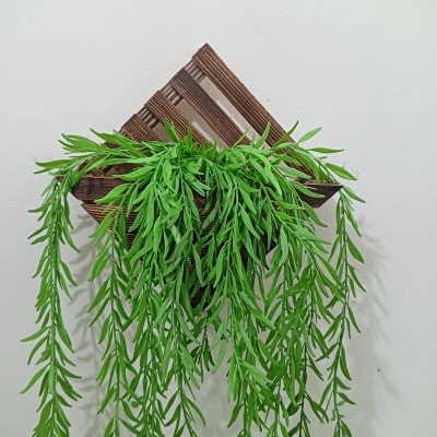 Picture of 1 pcs 90cm Long Artificial Green Leaves with Square Bamboo Wall Hanging Holder-Multicolor
