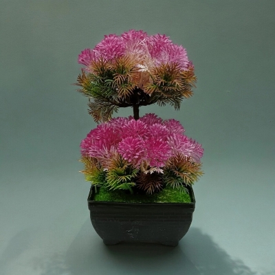 Picture of Office Table Décor  Pink Artificial Bonsai Tree with 2 Heads, Plastic Vases, Gram Beauty Flower-Multicolor
