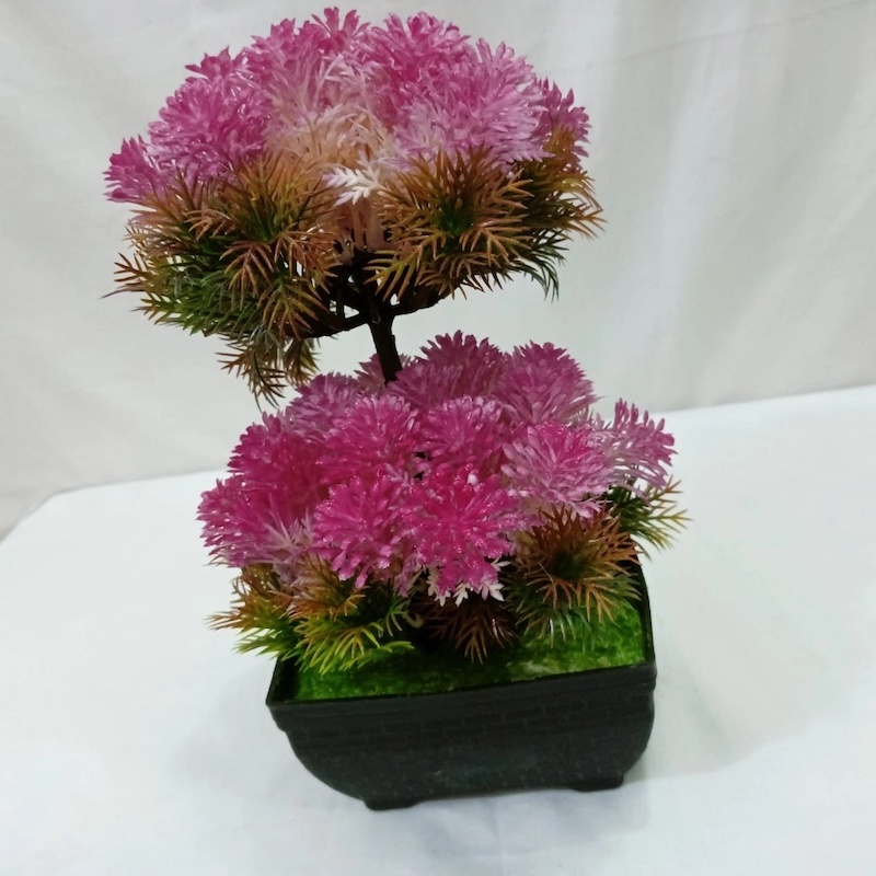 Picture of Office Table Décor  Pink Artificial Bonsai Tree with 2 Heads, Plastic Vases, Gram Beauty Flower-Multicolor