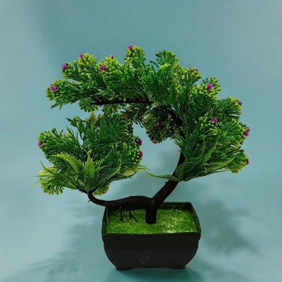Picture of Artificial Plastic Bonsai Tree with Mini Multi-Color Flowers in Plastic Tub, 1 Pc for Home and Gift Decoration-Multicolor