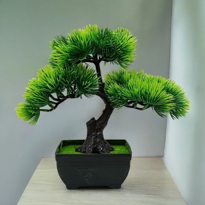 Picture of Office Table Decor  3 Green Heads Artificial Bonsai Tree with Plastic Vases, Gram Beauty Flower for Decoration-Multicolor