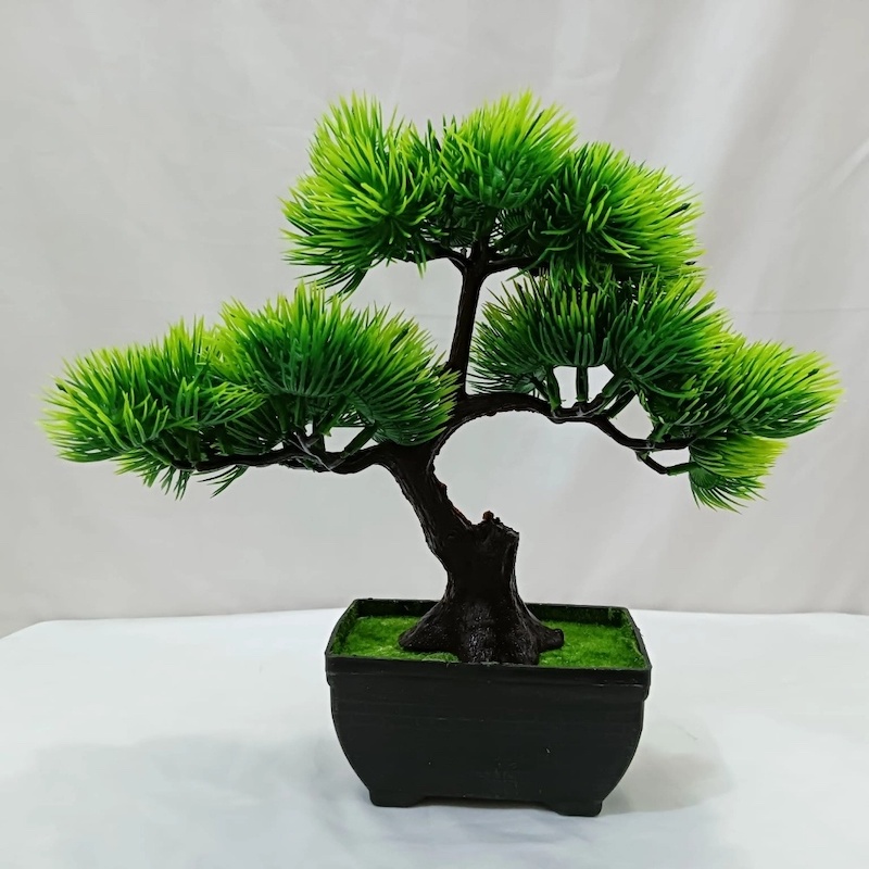 Picture of Office Table Decor  3 Green Heads Artificial Bonsai Tree with Plastic Vases, Gram Beauty Flower for Decoration-Multicolor