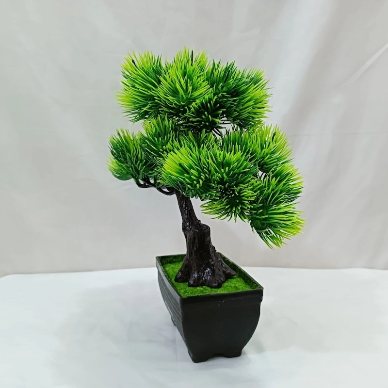 Picture of Office Table Decor  3 Green Heads Artificial Bonsai Tree with Plastic Vases, Gram Beauty Flower for Decoration-Multicolor