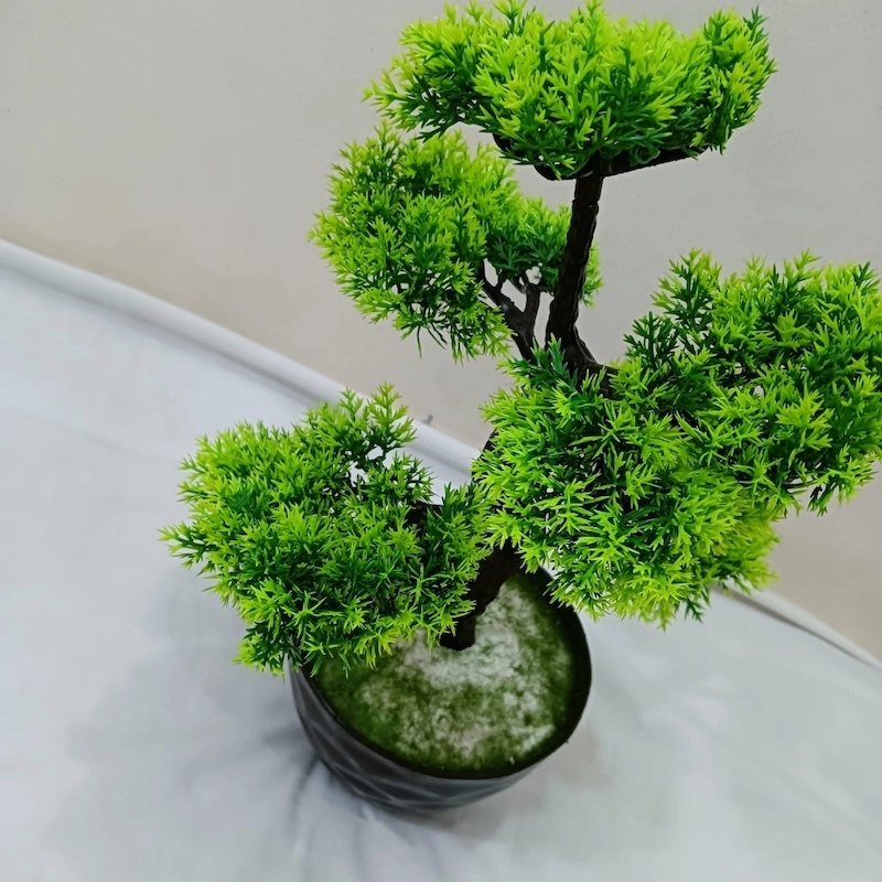 Picture of Green Artificial Bonsai Tree with Plastic Vases - 5 Heads, Gram Beauty Flower for Office Table Decoration-Multicolor