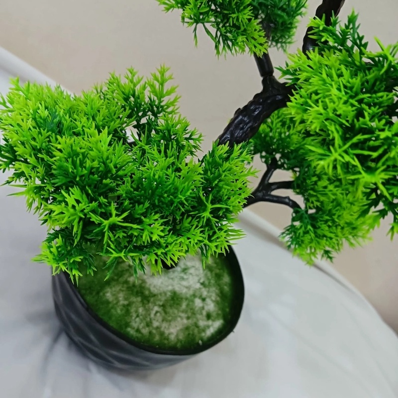 Picture of Green Artificial Bonsai Tree with Plastic Vases - 5 Heads, Gram Beauty Flower for Office Table Decoration-Multicolor