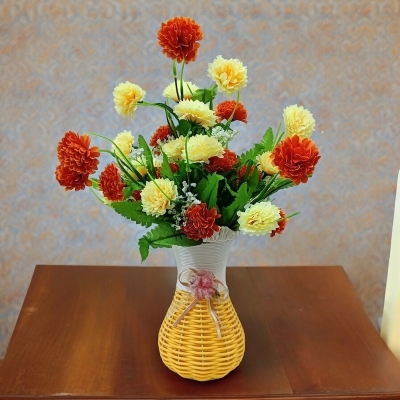 Picture of Artificial Carnation Flowers in Multicolor with Beautiful Vase - Included in Package-Multicolor