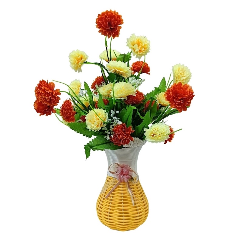 Picture of Artificial Carnation Flowers in Multicolor with Beautiful Vase - Included in Package-Multicolor