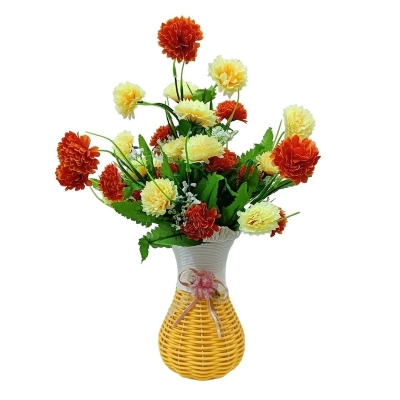 Picture of Artificial Carnation Flowers in Multicolor with Beautiful Vase - Included in Package-Multicolor