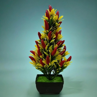 Picture of Artificial Chili Tree for Home Decor  Fake Mini Potted Chili Plant for Kitchen, Wedding, and Party (1)-Multicolor