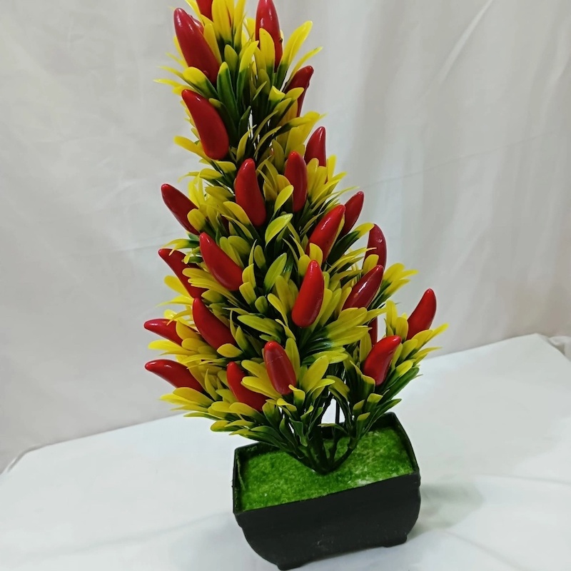 Picture of Artificial Chili Tree for Home Decor  Fake Mini Potted Chili Plant for Kitchen, Wedding, and Party (1)-Multicolor