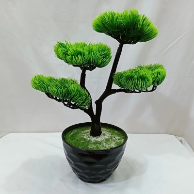 Picture of Office Decor  4 Heads Green Artificial Bonsai Tree with Plastic Vases, 15 Inch, Gram Beauty Flower for Decoration-Multicolor