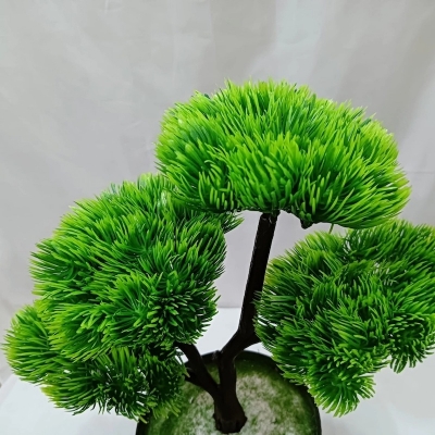 Picture of Office Decor  4 Heads Green Artificial Bonsai Tree with Plastic Vases, 15 Inch, Gram Beauty Flower for Decoration-Multicolor