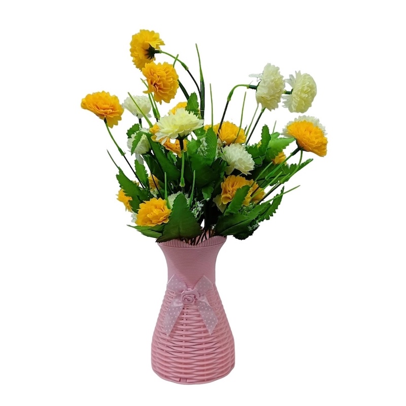 Picture of Home Decoration  1 pcs Artificial Marigold Flower in Plastic Pot with Multicolor Stick and Colorful Container-Multicolor