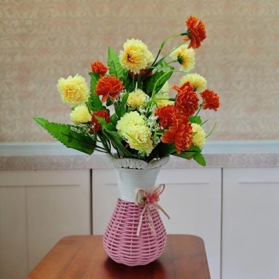 Picture of Complete Package  1 pcs Multicolor Artificial Carnation Flowers and Matching Vase-Multicolor