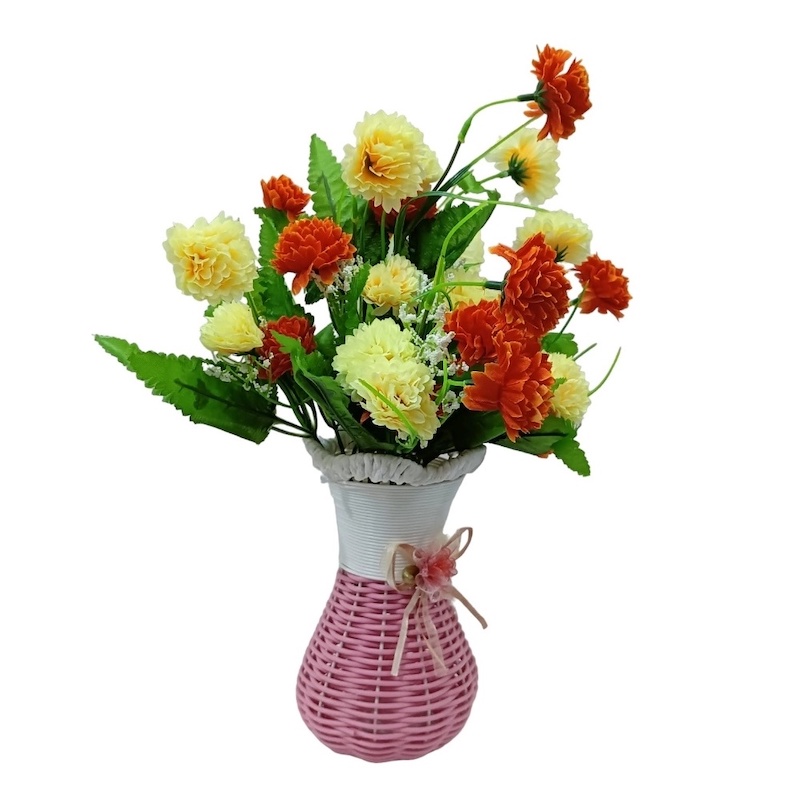 Picture of Complete Package  1 pcs Multicolor Artificial Carnation Flowers and Matching Vase-Multicolor