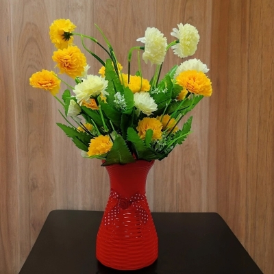 Picture of 1 Artificial Marigold Flower in Plastic Pot - Ideal for Home Decoration-Multicolor