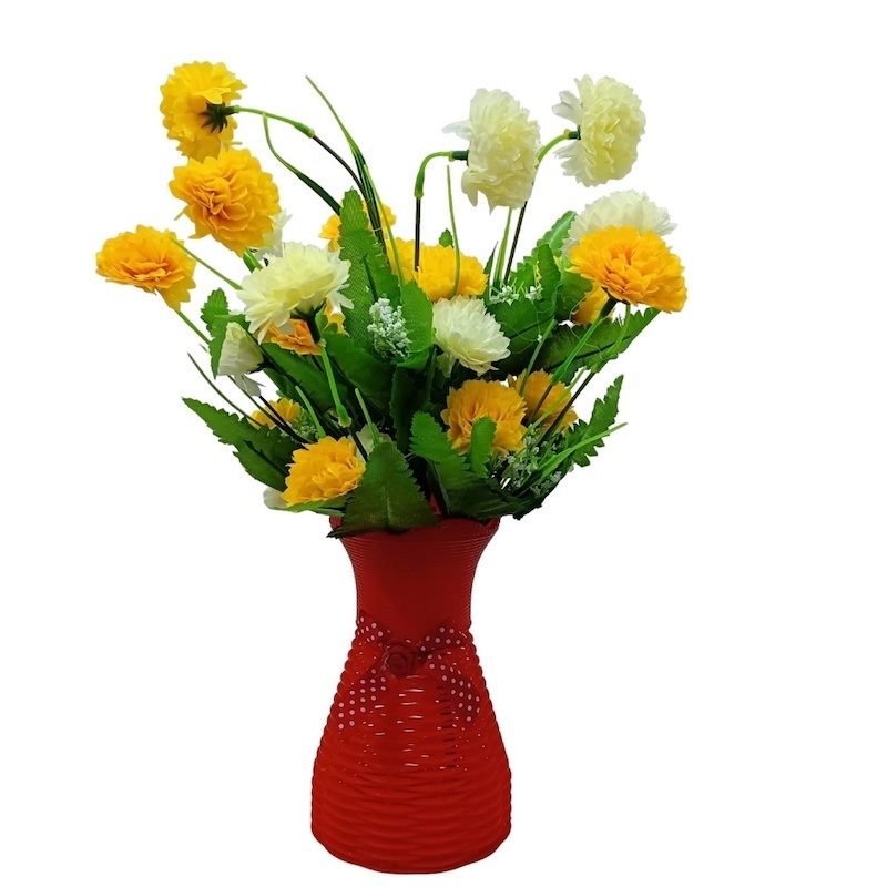 Picture of 1 Artificial Marigold Flower in Plastic Pot - Ideal for Home Decoration-Multicolor
