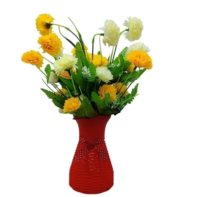 Picture of 1 Artificial Marigold Flower in Plastic Pot - Ideal for Home Decoration-Multicolor