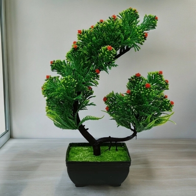 Picture of Natural Looking Artificial Bonsai Tree with Mini Multi-Color Flowers in Plastic Tub, 1 Pc for Home and Gift Decoration-Multicolor