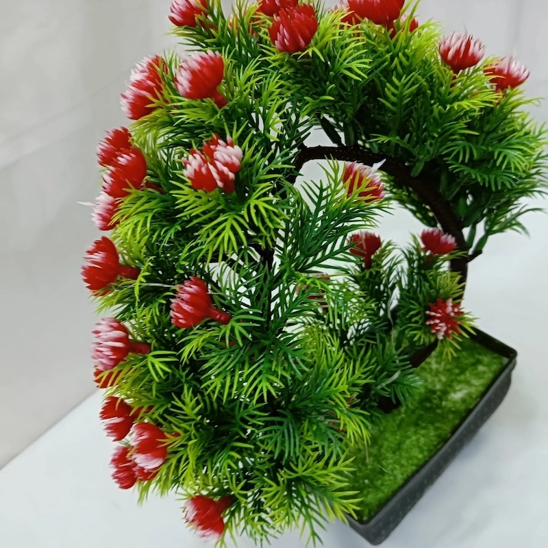 Picture of Office Decor  Heart Shape Design Green Artificial Bonsai Tree with Mini Multi-Color Flowers and Plastic Vases, 11 Inch, Gram Beauty Flower for Decoration-Multicolor