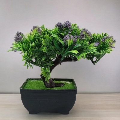 Picture of Artificial Blue Flower Bonsai Plant - Plastic Pot for Home and Office Decoration-Multicolor
