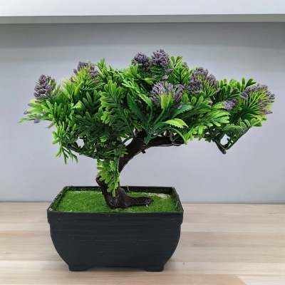 Picture of Artificial Blue Flower Bonsai Plant - Plastic Pot for Home and Office Decoration-Multicolor