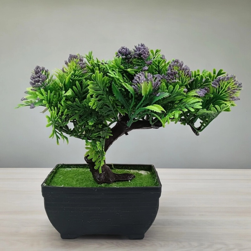 Picture of Artificial Blue Flower Bonsai Plant - Plastic Pot for Home and Office Decoration-Multicolor