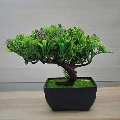 Picture of Plastic Bonsai Plant with Blue Flowers - Artificial Office and Home Decoration-Blue