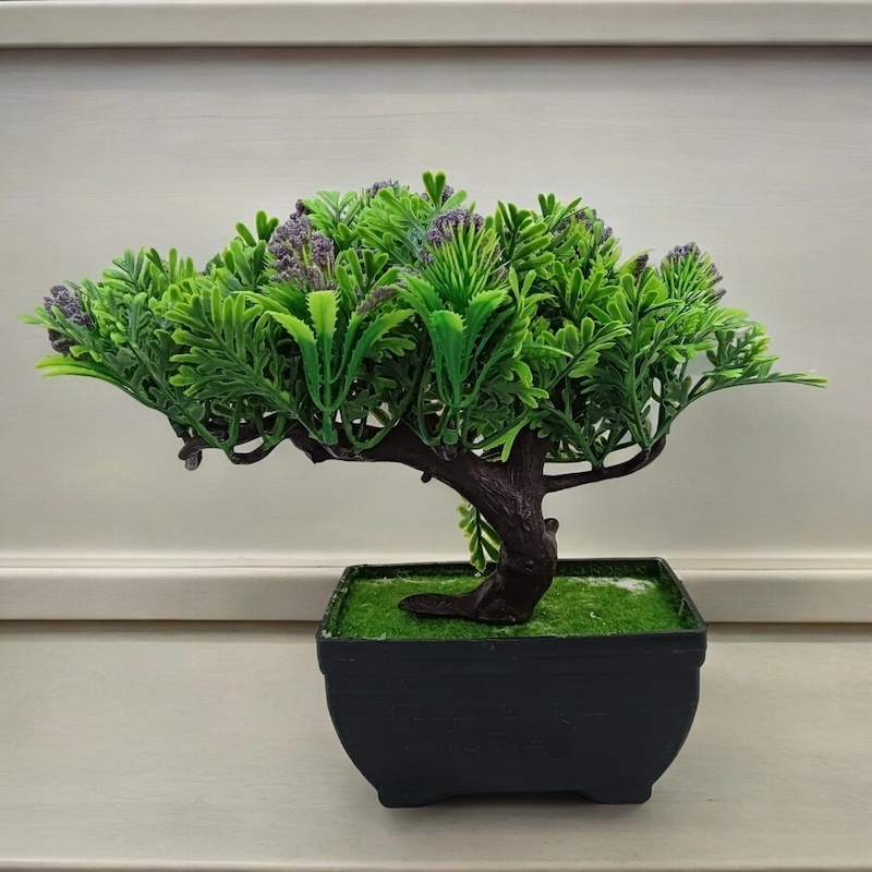 Picture of Plastic Bonsai Plant with Blue Flowers - Artificial Office and Home Decoration-Blue