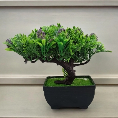 Picture of Plastic Bonsai Plant with Blue Flowers - Artificial Office and Home Decoration-Blue