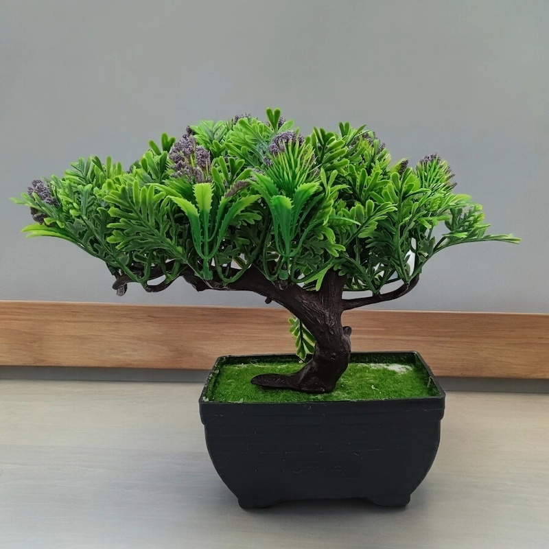 Picture of Plastic Bonsai Plant with Blue Flowers - Artificial Office and Home Decoration-Blue